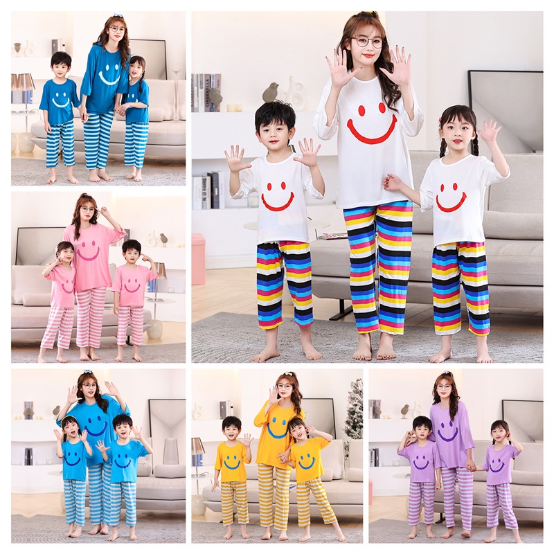 Bộ Đồ Ngủ Áo Tay 3 / 4 + Quần Lửng Thời Trang Xuân Hè Xinh Xắn Cho Mẹ Và Bé 110-170cm