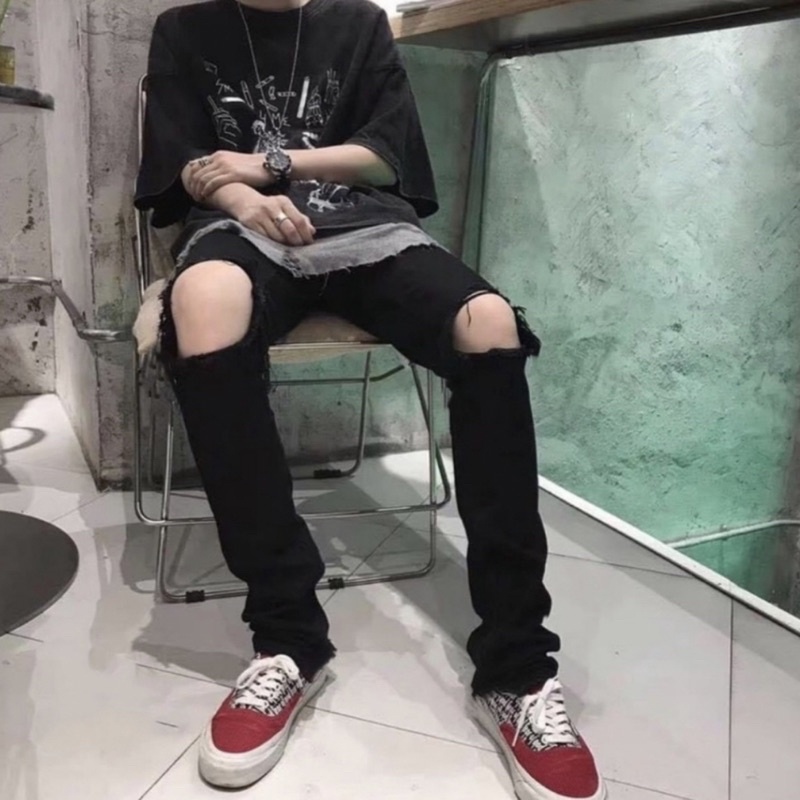 Quần Jean Bò Nam Rách Thủng Gối Phá Cách Dáng Slim Fit QJ92P