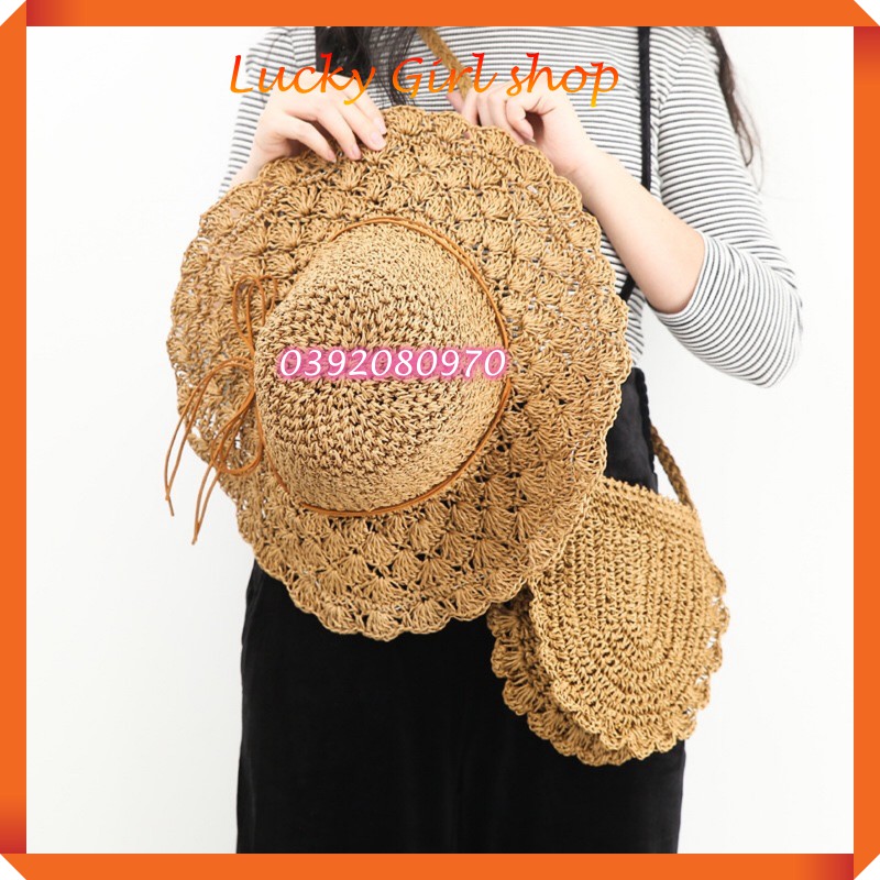 Nón Cói Mũ Cói Handmade Tiểu Thư Vintage Có Dây Rút Điều Chỉnh Size - Có Thể Gấp Gọn - Lucky Girl shop