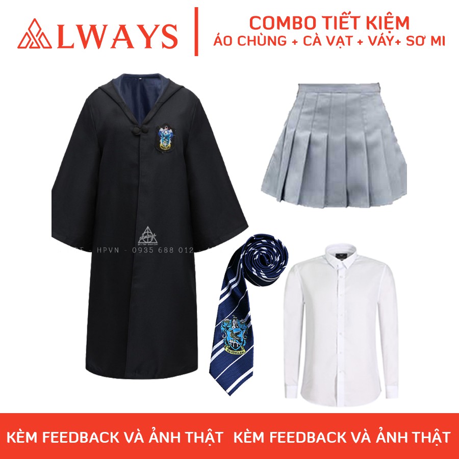 Áo choàng Harry Potter kèm cà vạt, sơ mi và váy - Trang phục Phù thuỷ hoá trang Harry Potter