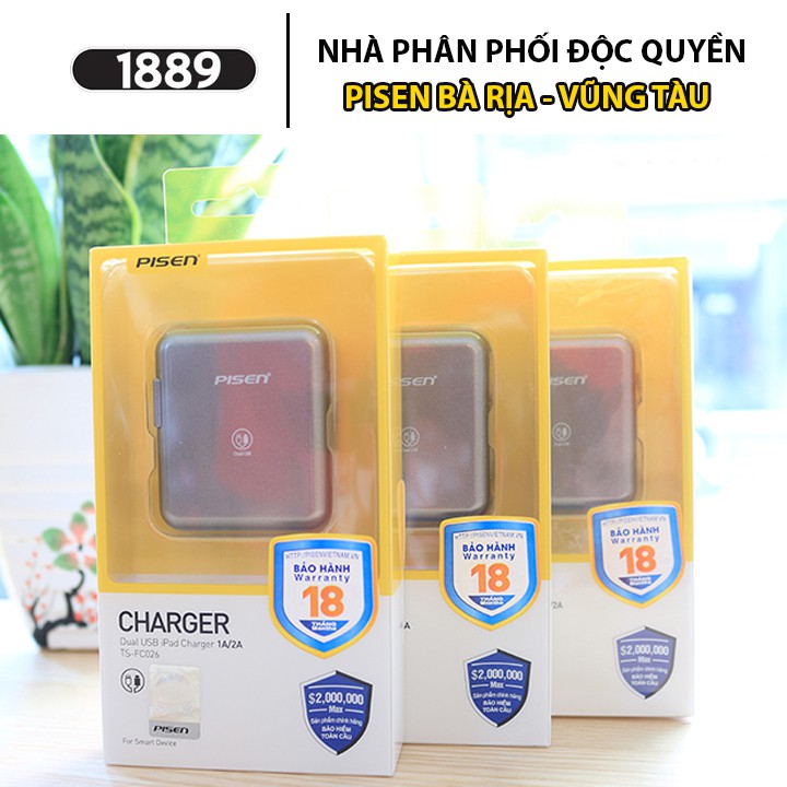 Củ Sạc Pisen 2a Dual USB Charger 2A Smart - Adapter Sạc Cao Cấp Pisen 2a USB - [1 ĐỔI 1 BẢO HÀNH 18 THÁNG] - TS-FC026