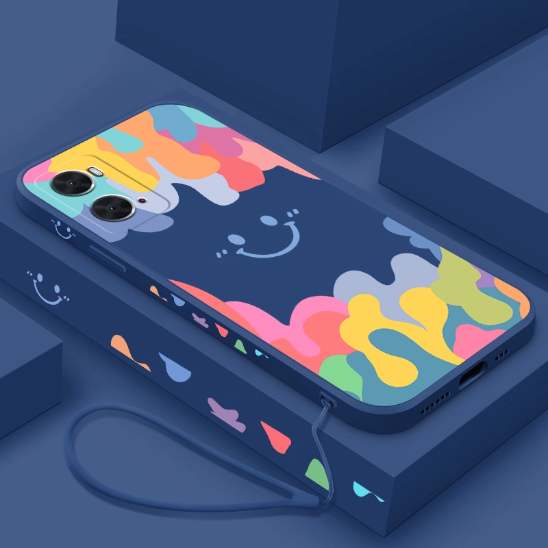 OPPO A76 A95 A16 Find X5 Pro 5G Soft Phone Case With Hand Strap Cute Smile Face Casing A74 F19