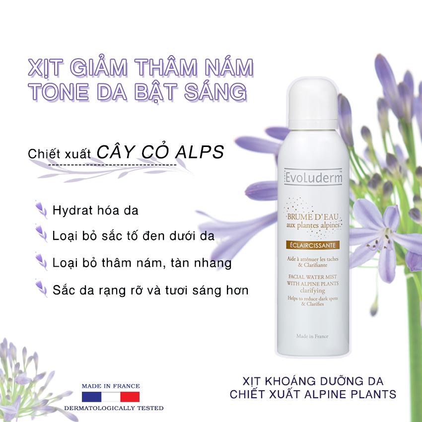 Bộ xịt khoáng chăm sóc da Evoluderm chiết suất cây Alpine Plants giúp giảm thâm nám, cải thiện độ sáng da 400ml và 150ml