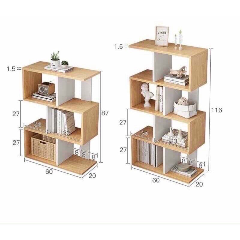 Kệ để sách ziczac 3 tầng gỗ MDF sơn phủ melamin sáng bóng