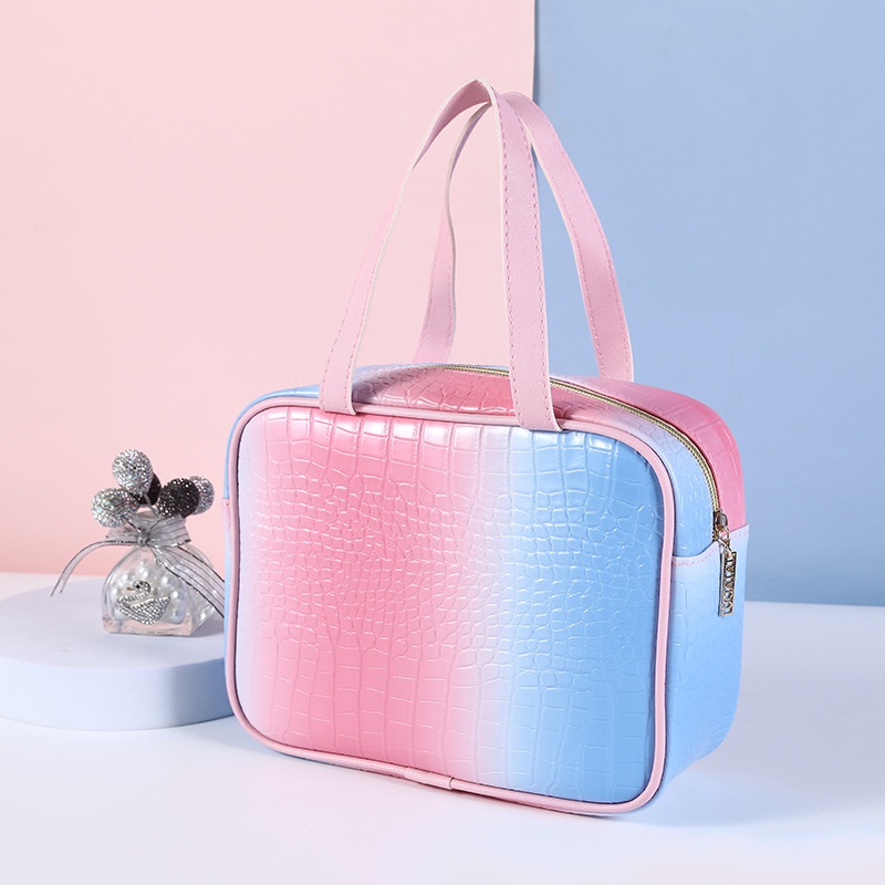 Túi đựng mỹ phẩm du lịch màu sắc gradient họa tiết vân da cá sấu thời trang