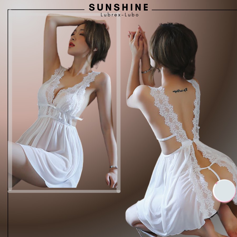 Váy ngủ sexy gợi cảm 2 dây xuyên thấu màu Trắng SUNSHINE LUBREX-LUBO SX1147