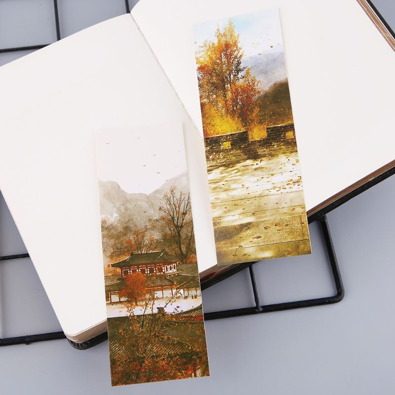 Set 30 Thẻ Đánh Dấu Trang Sách Bằng Giấy Họa Tiết Vẽ Kiểu Trung Hoa Cổ Điển Sáng Tạo