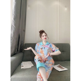Đồ bộ piama vải lụa hàn cổ sen size dưới 58 kg