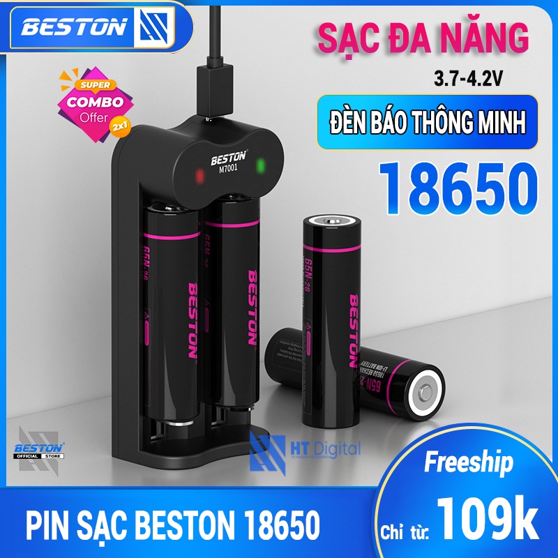 Pin Sạc 18650 Beston Dung Lượng Cao đến 3300mAh, Sạc Pin M7001 Cho 18650 20700 21700 26650 16340 16650 17650