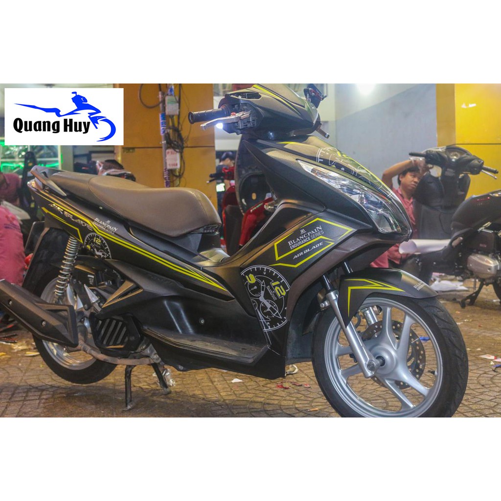 Tem trùm air blade ♦FREESHIP♦ đen chỉ vàng đồng hồ đời 2013-2014-2015, độ team trùm ab dán phủ dàn áo xe vàng đen rẻ đẹp