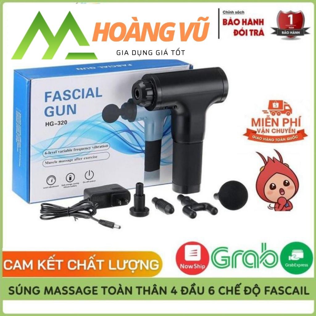 Máy Massage, Súng Massage Toàn Thân 4 Đầu 6 Chế Độ Fascial, Giảm Đau Mỏi Vai Gáy, Giãn Cơ Sau Tập, Bảo Hành 2 Năm