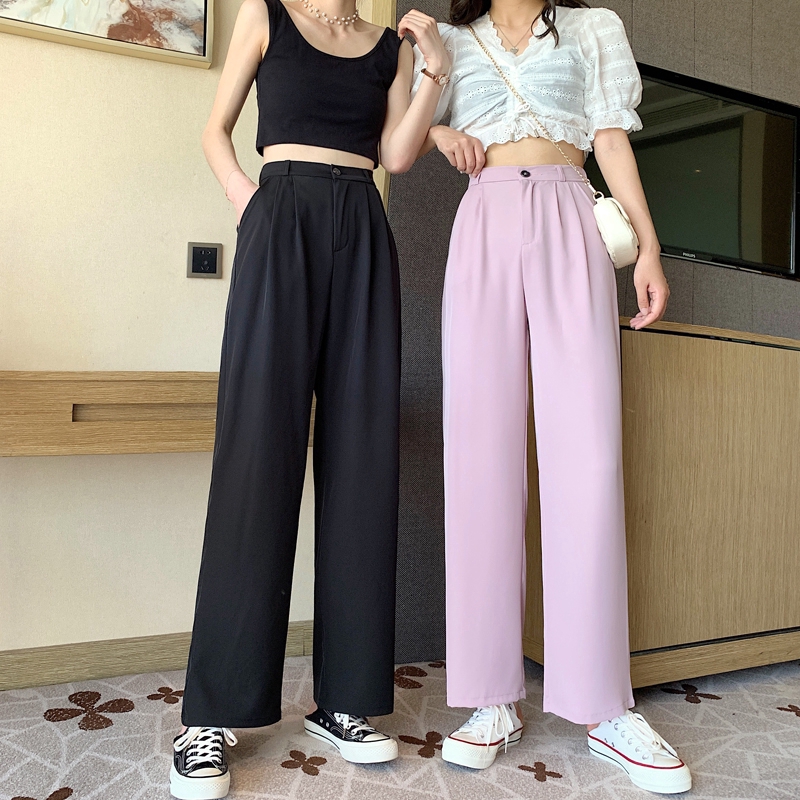 Quần Dài Lưng Cao Ống Rộng Phong Cách Hàn Quốc