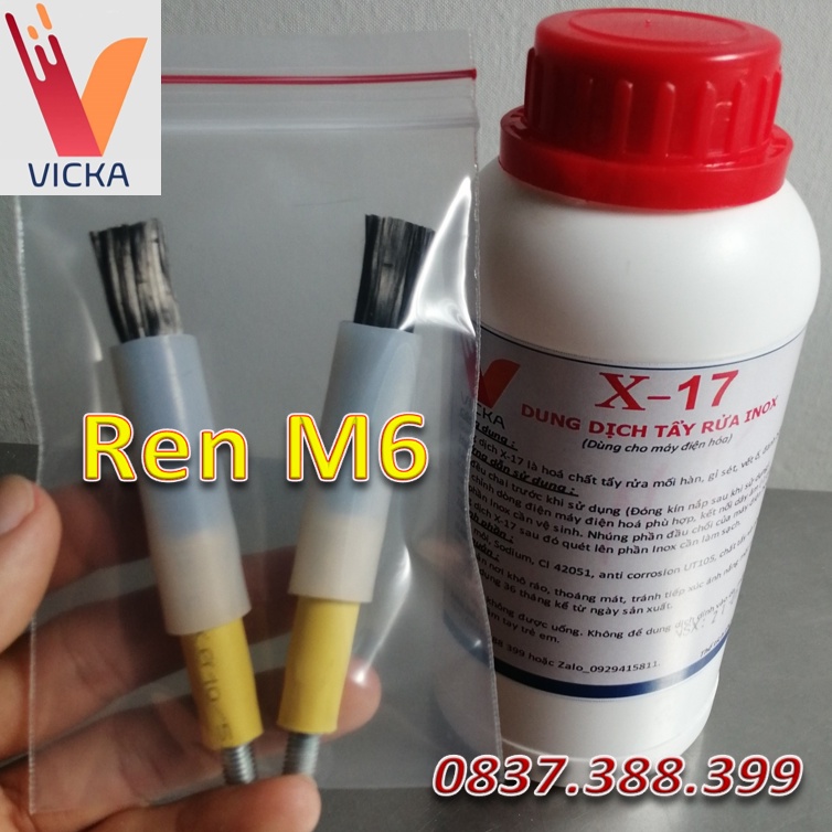 500ml Dung dịch + 2 Cây chổi tẩy mối hàn Inox điện hóa loại dài (REN NGOÀI M6)