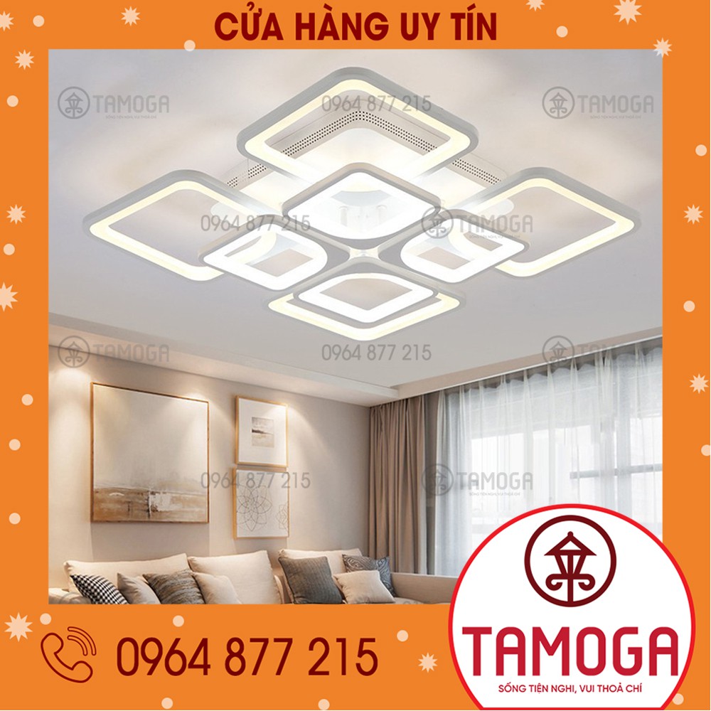 Đèn trang trí trần nhà, đèn trang trí ốp trần mâm hình vuông hiện đại TAMOGA 4 chế độ màu - 8 cánh - Mã DM 101