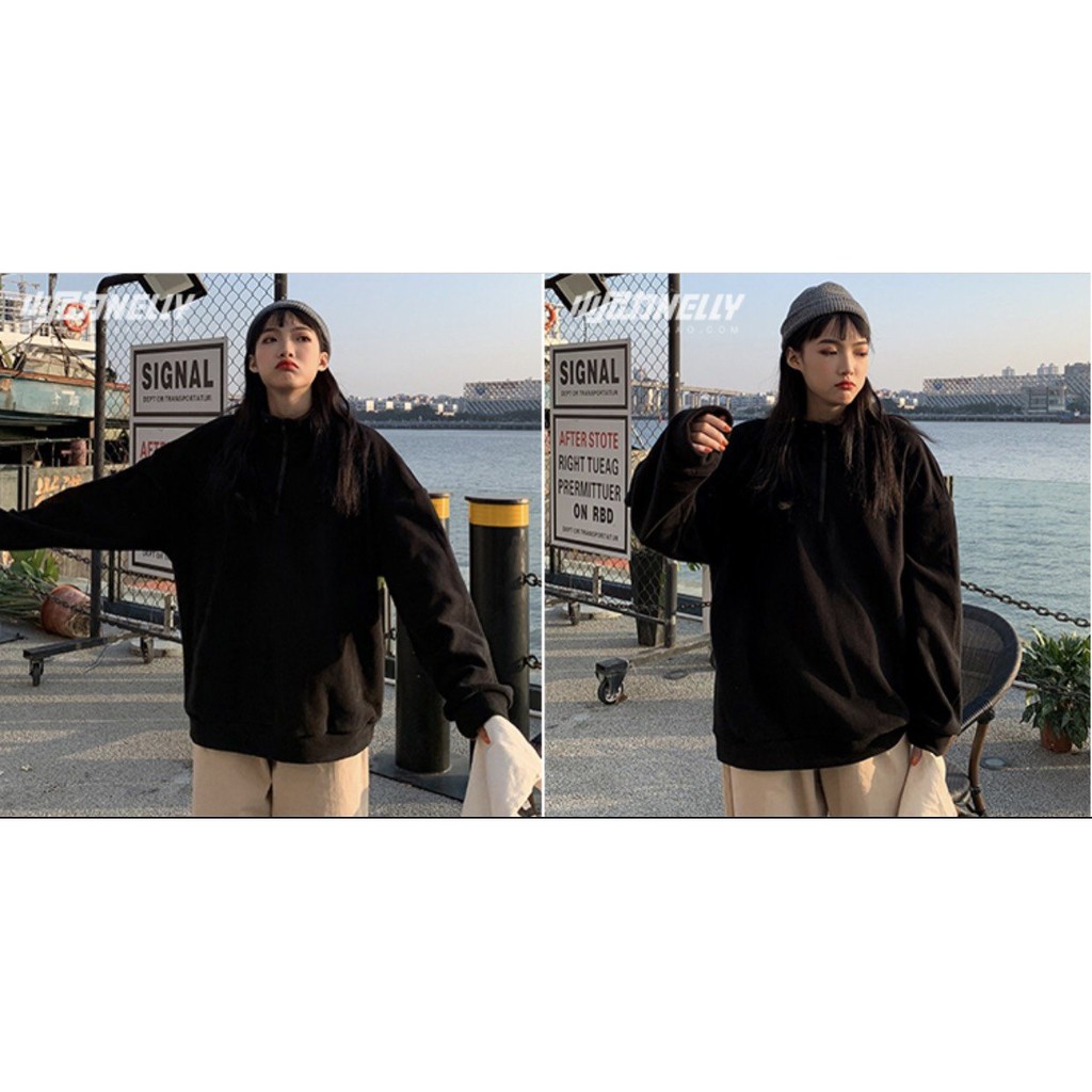 Áo nỉ cổ lọ lót lông  Áo nỉ hoodie form rộng không kèm mũ suông ulzzang nữ HOT