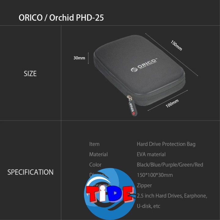 Túi chống sốc ổ cứng Orico PHD25 – Chính hãng – Bảo vệ tối ưu cho HDD/SSD size 2,5”