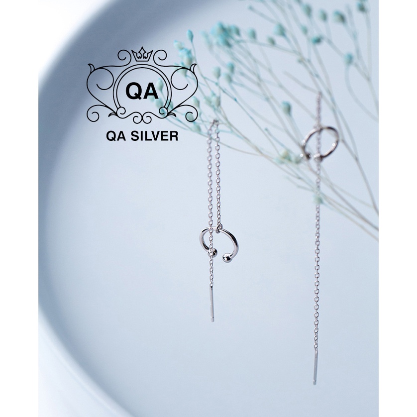 Khuyên tai bạc 925 kẹp vành chữ C bi phối dây xích bông nữ dài S925 EARCUFF Silver Earrings QA Silver EA190502