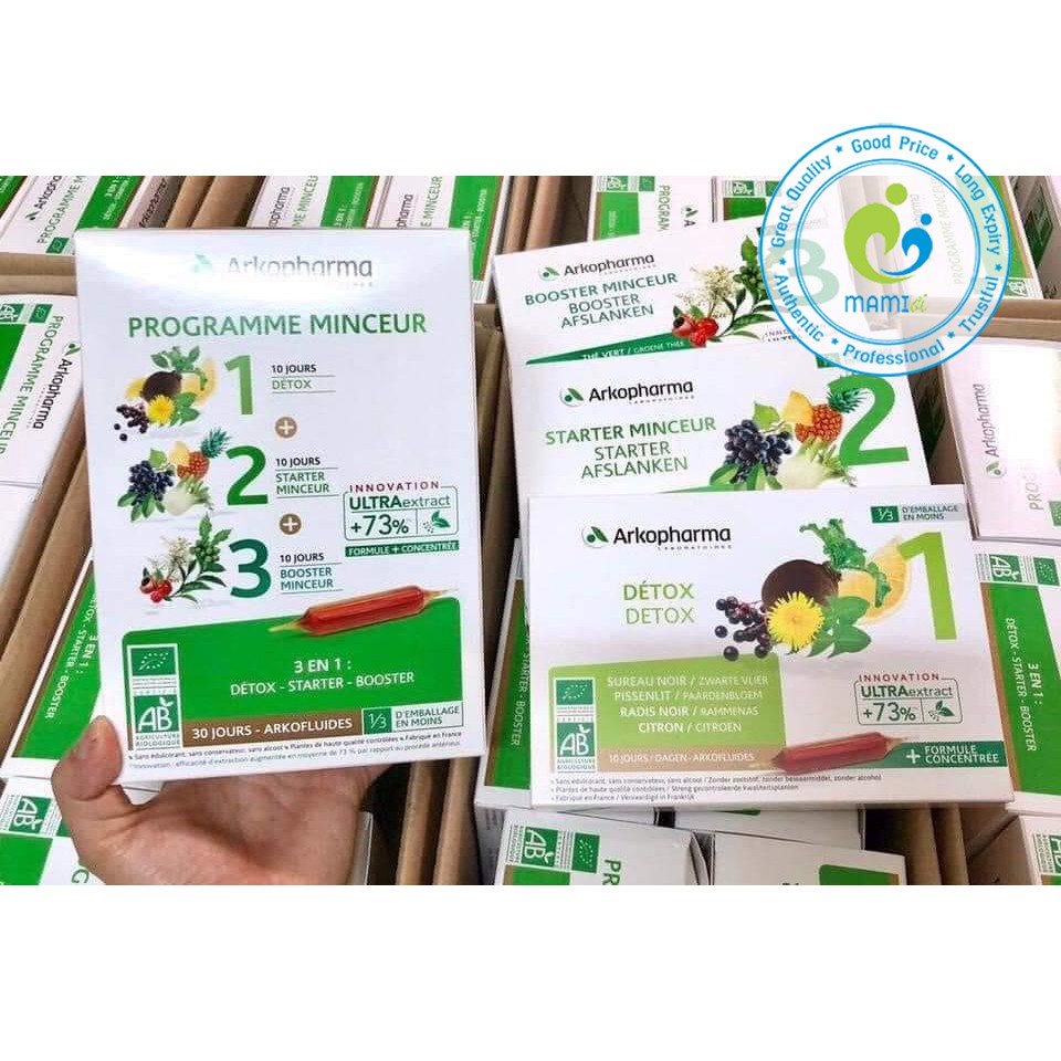 Nước uống (30 ống) thải độc, giảm cân 3 tác động cho người trên 15 tuổi Arkopharma Programme Minceur, Pháp