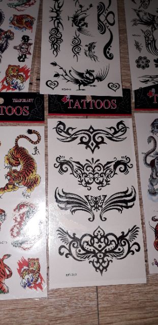 Set 10 xấp hình xăm động vật và hoa văn nhiều màu sắc kích thước 12 x 20 cm