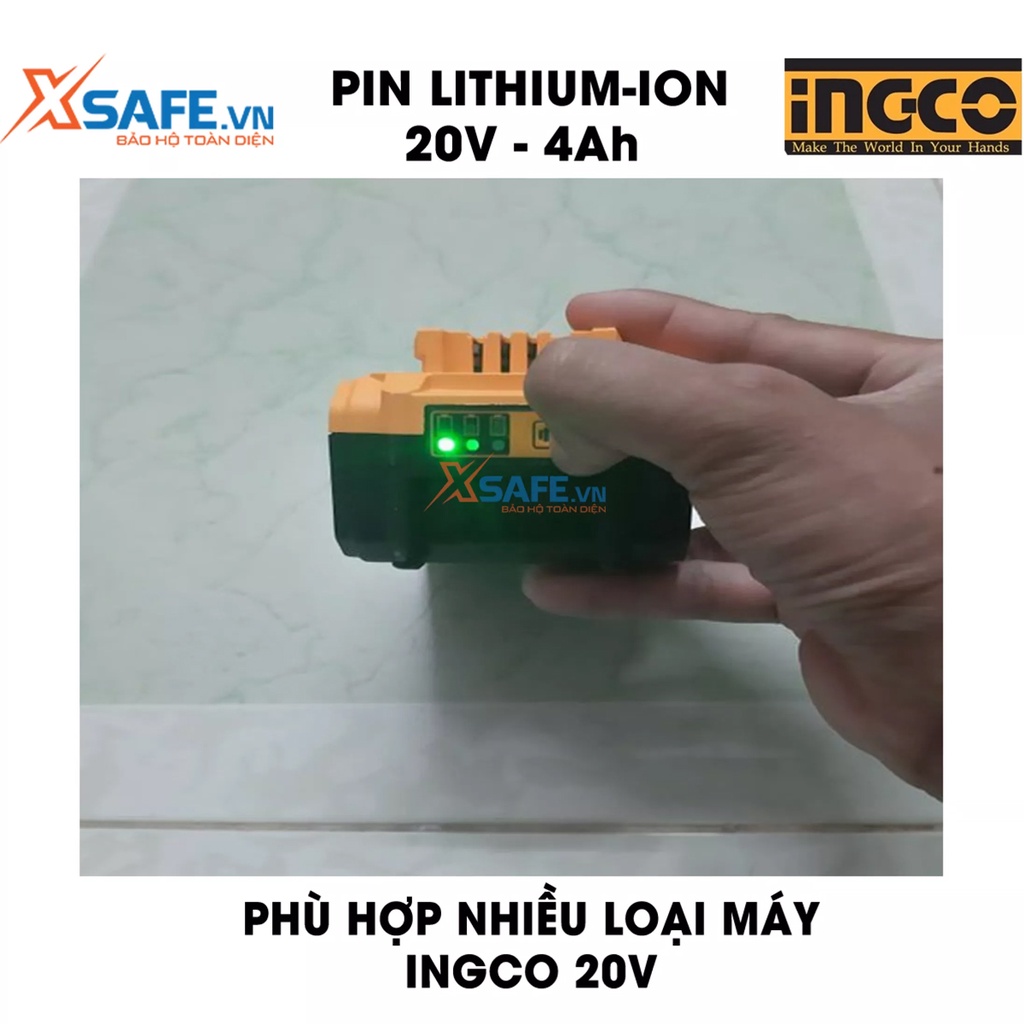 Pin Lithium INGCO FBLI2002 20V 4.0Ah có đèn LED hiển thị dung lượng, dùng được cho máy INGCO,TOTAL dòng 20V