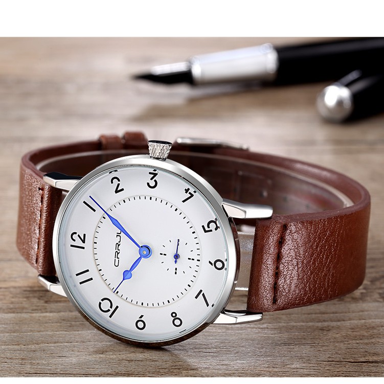 Đồng hồ Quartz Crrju 2112 chống thấm nước với dây đeo da