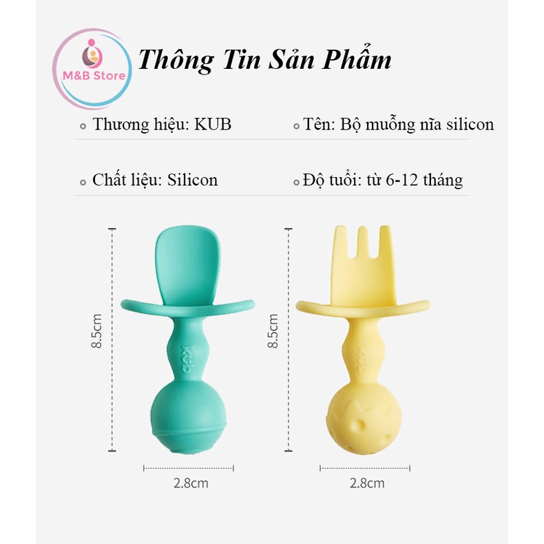 Bộ Muỗng Nĩa Tay Cầm Ngắn Silicon Mềm - KUB