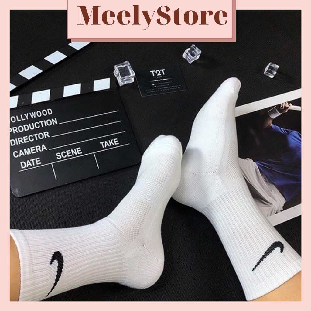 Tất Nik.e Cao Cổ Vớ Nam Nữ Cổ Cao Thấp Unisex Dệt Kim Cao Cấp Trơn Màu Trắng Đen Thể Thao Đá Bóng Dài Dày -TN
