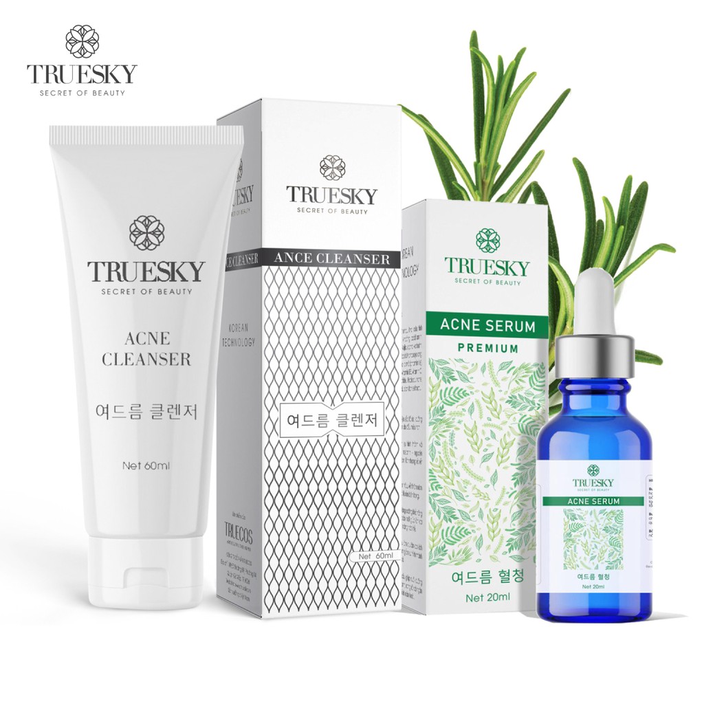 Bộ sản phẩm Truesky Premium gồm 1 serum tràm trà 20ml + 1 sữa rửa mặ 60ml. | BigBuy360 - bigbuy360.vn
