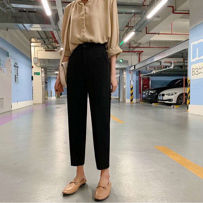 Quần vải nữ lưng cao Style Hàn Quốc chất vải cát Hàn - Dáng đứng lưng cao - Forrm trơn cực dễ phối đồ | BigBuy360 - bigbuy360.vn