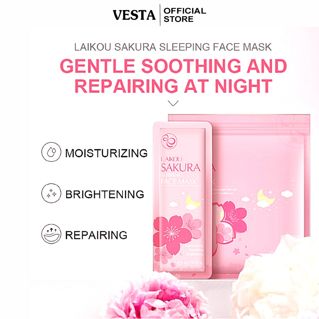 Mặt nạ ngủ hoa anh đào - 1 gói lẻ mask thạch dưỡng trắng sakura laikou cấp ẩm sáng da | BigBuy360 - bigbuy360.vn