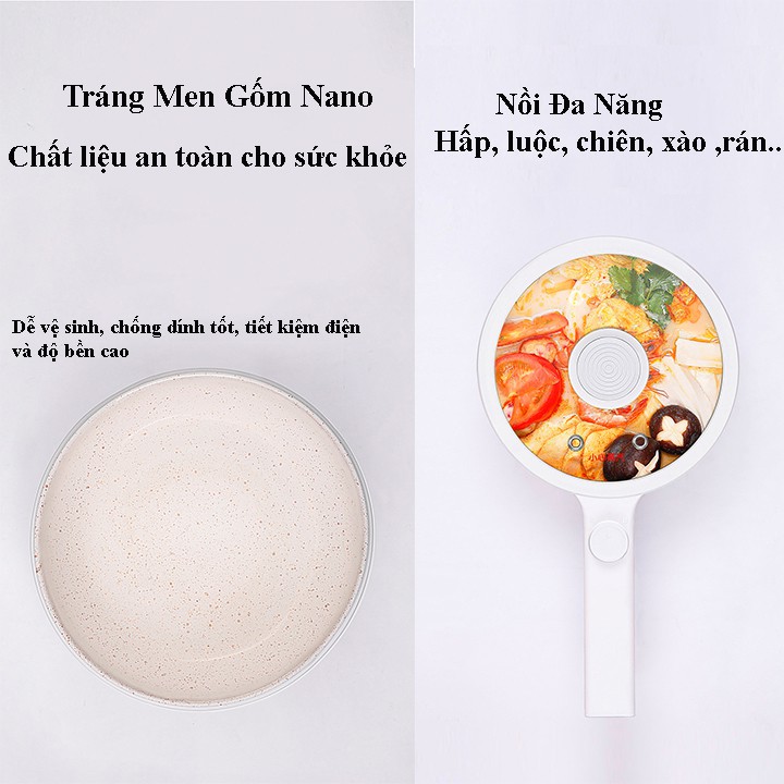 Nồi lẩu điện mini cầm tay đa chức năng- dung tích 1.5L chống dính hiệu quả bảo hành 12 tháng(màu trắng)