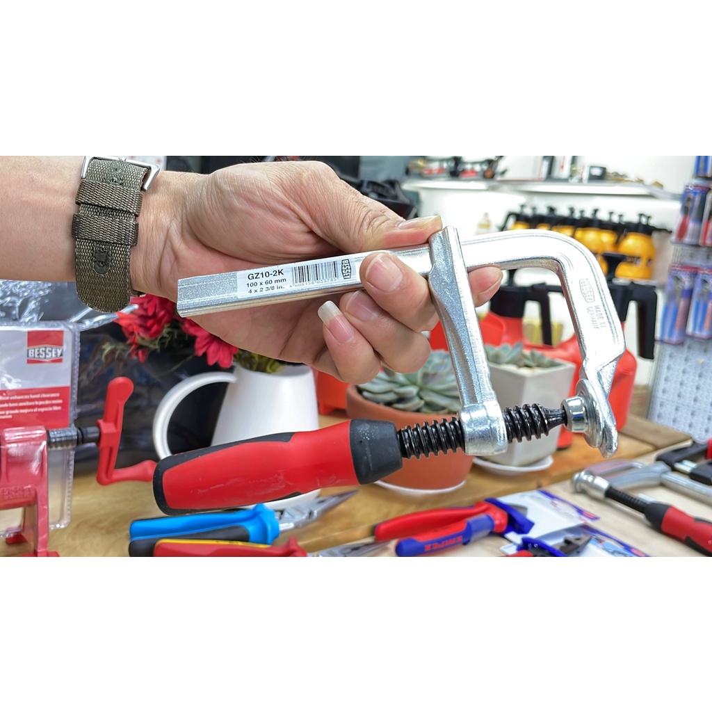 Cảo kẹp gỗ chữ F độ mở 100mm, sâu ngàm 60mm. Hàng chính hãng BESSEY GZ10-2K. Sản xuất tại Đức