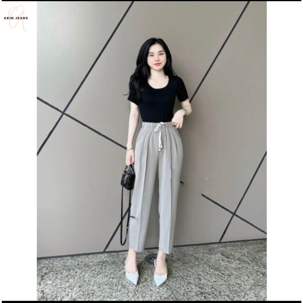 Quần Baggy Nữ Cạp Cao Rút giây chuẩn form Ống Đứng