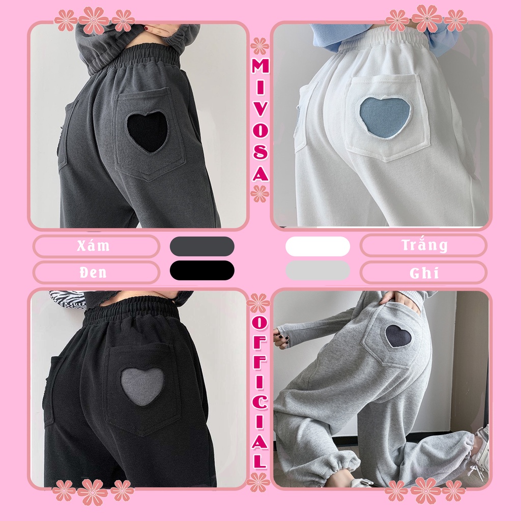 Quần jogger tim quần ống rộng nữ dây rút túi mông thể thao 3 màu đen trắng xám full size S M L MIVOSA JG001