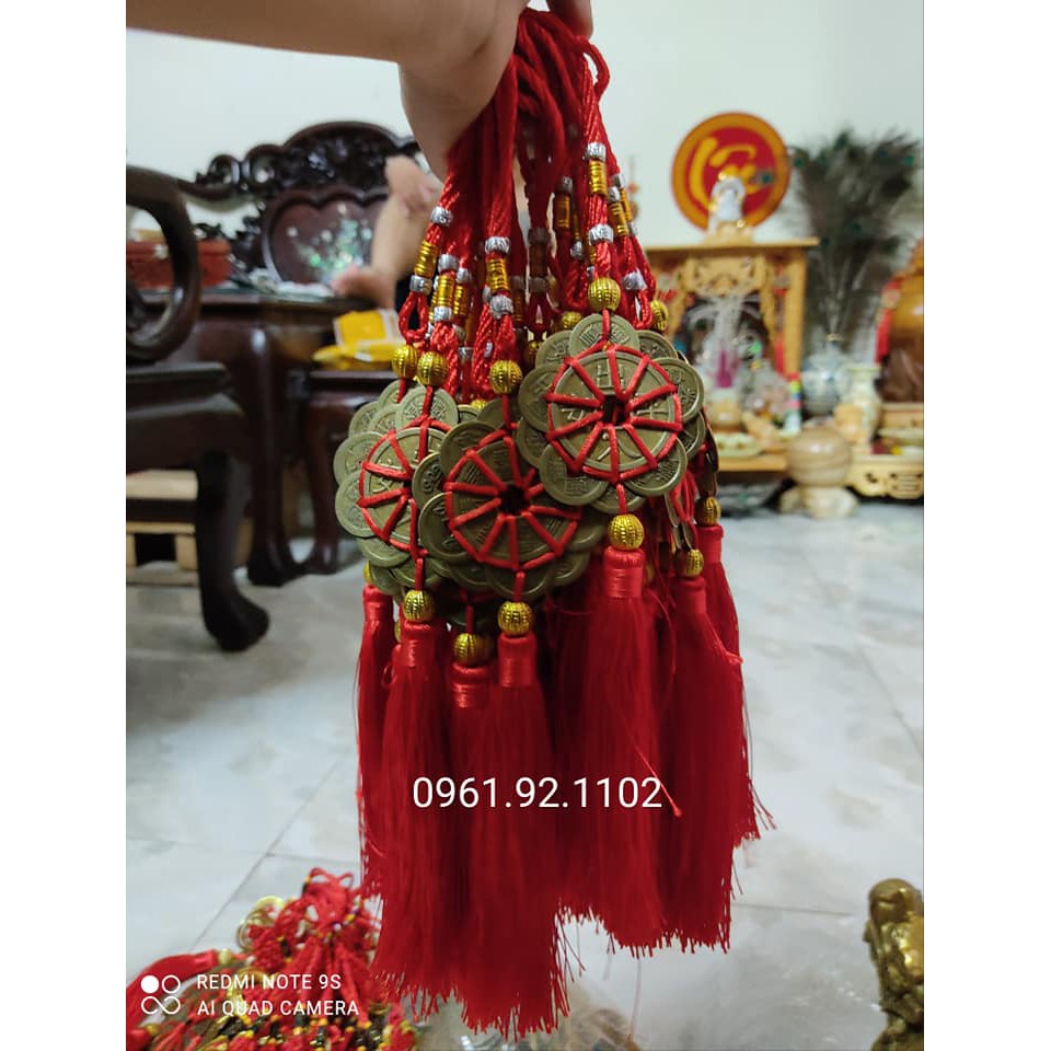 Dây xu  tiền hoa mai  thập toàn phát lộc 10 đồng nhỏ và 1 đồng đại dây tết đỏ vàng