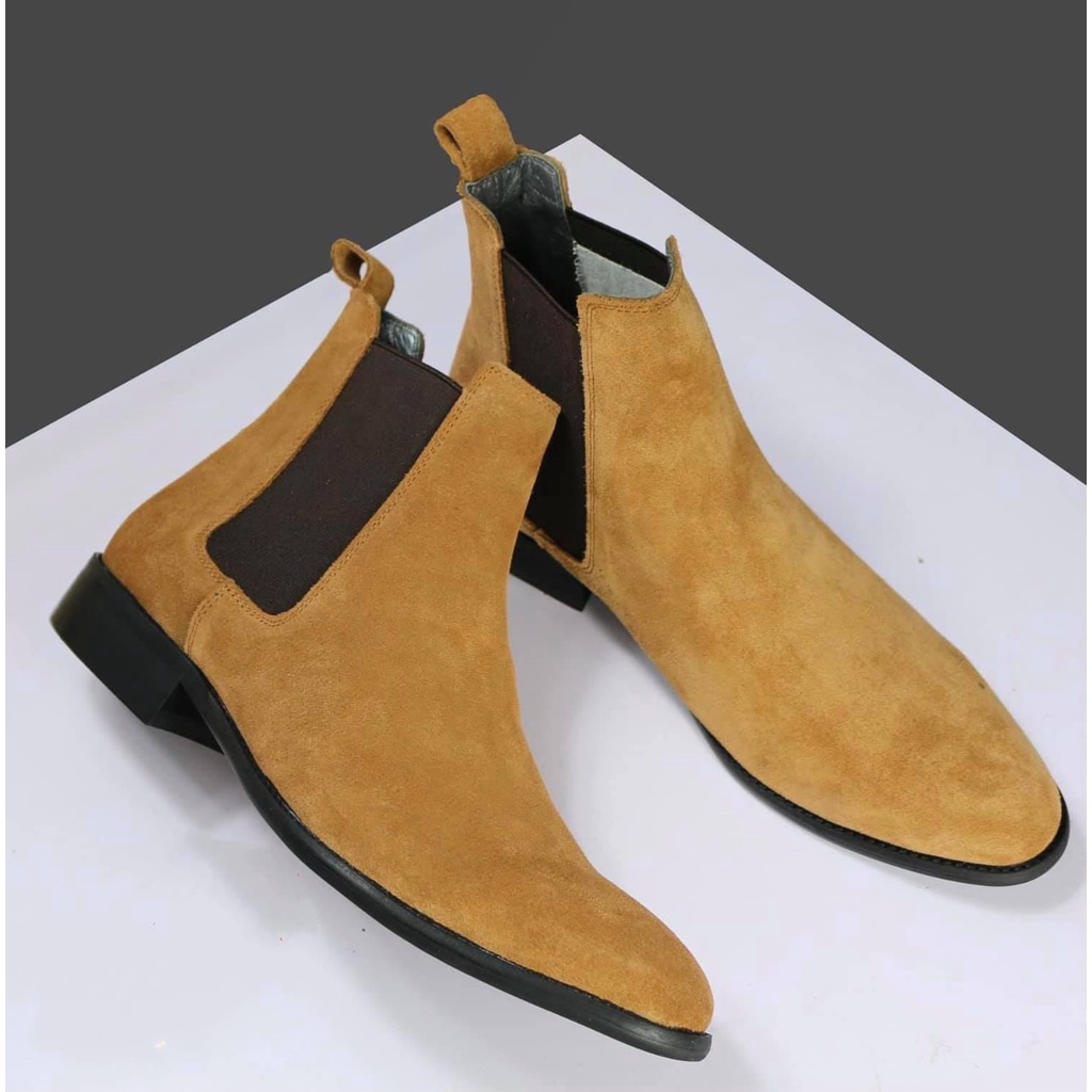 Giày Chelsea boots Tobacco da bò lộn tăng chiều cao