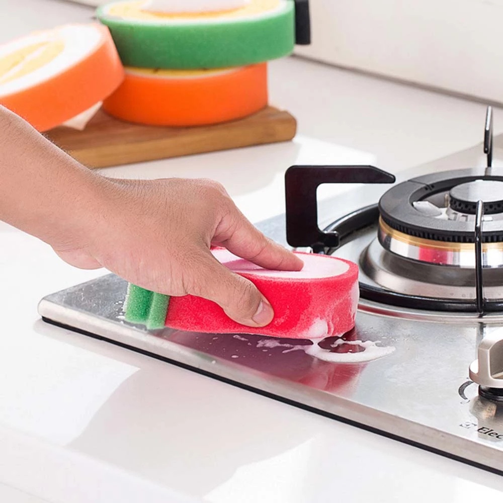 Miếng Bọt Biển Rửa Chén 4 Kiểu Hình Trái Cây Màu Cam Dâu Tây Ma Thuật Hiệu Quả Dùng Trong Nhà Bếp