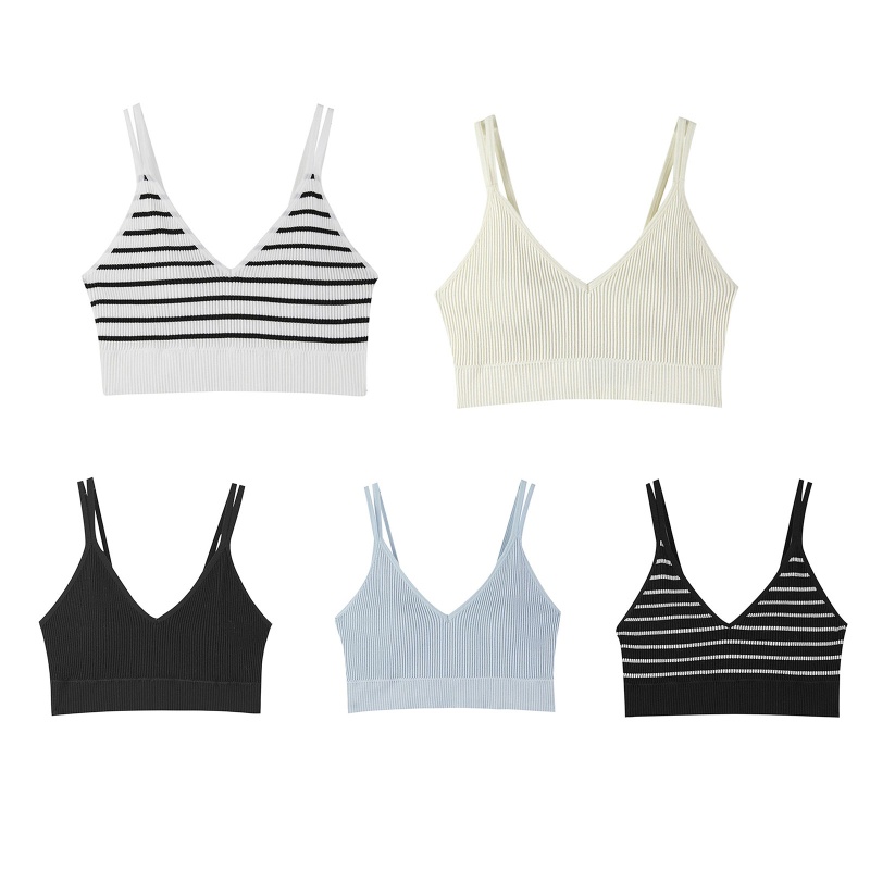 Áo Ngực Thể Thao Đan Len Hai Dây Có Đệm Nâng Ngực Màu Sắc Trơn Họa Tiết Kẻ Sọc Dành Cho Nữ