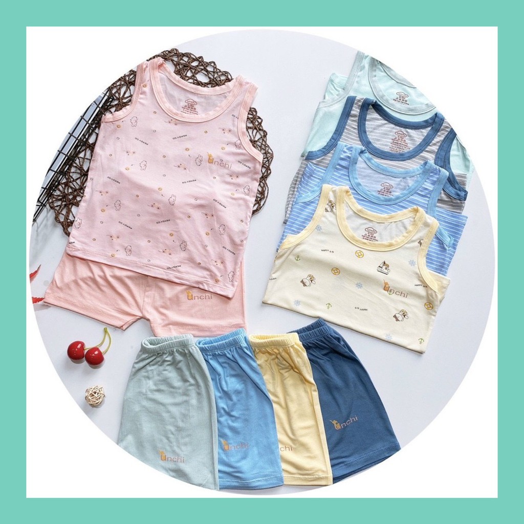 Sale sốc! Bộ quần áo trẻ em Ba Lỗ Unchi Họa Tiết Chất Peptit gỗ sồi Cao Cấp Cực Mát Cho Bé