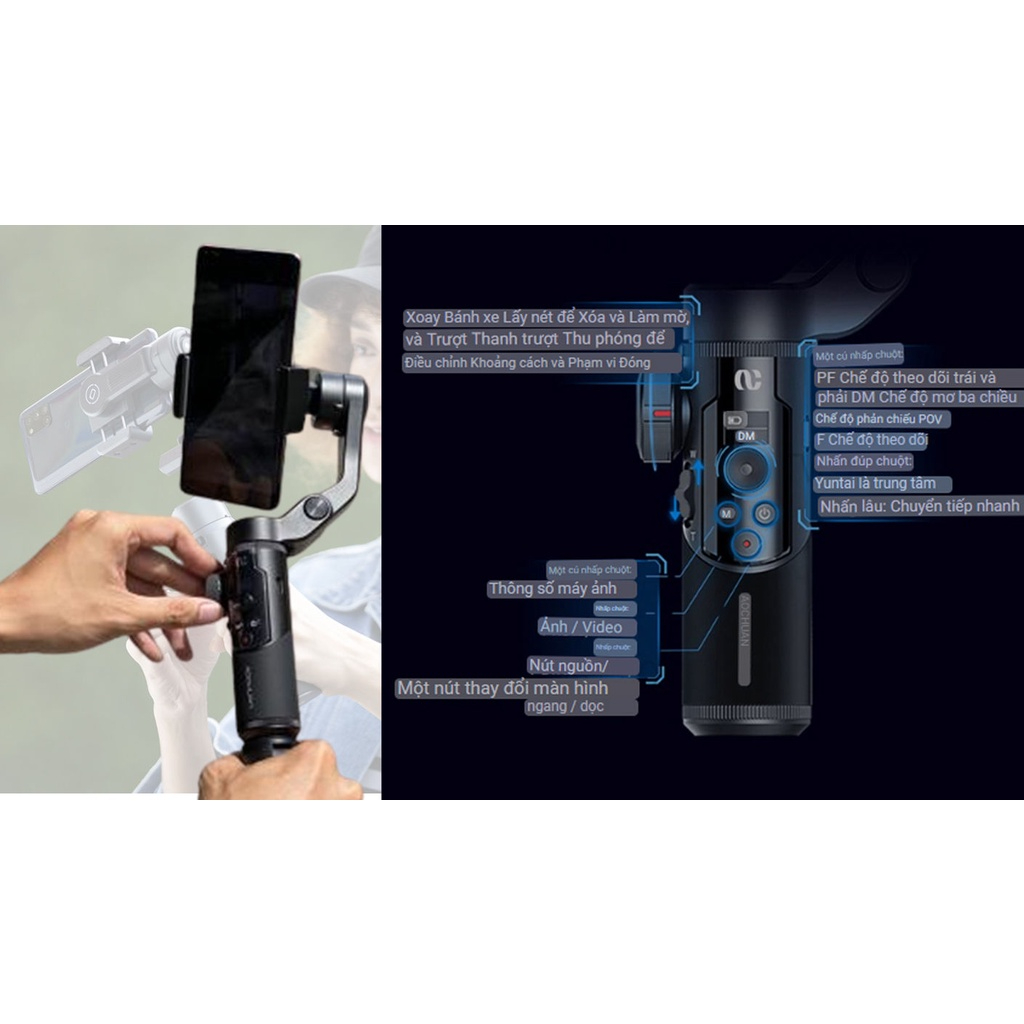 Gim bal chống rung AOCHUAN SMART XR nhỏ gọn - dung lượng pin trâu - hỗ trợ đa dạng điện thoại, Tay cầm chống rung