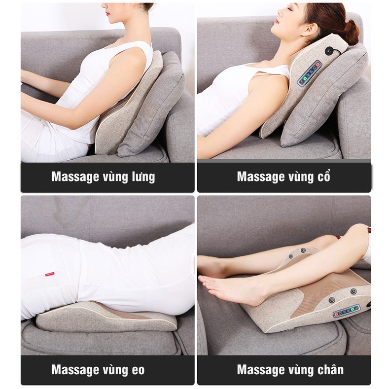 Gối massage cổ vai gáy, Máy massage lưng hồng ngoại trị liệu 16 đầu bi massage cùng chế độ rung BM-L16