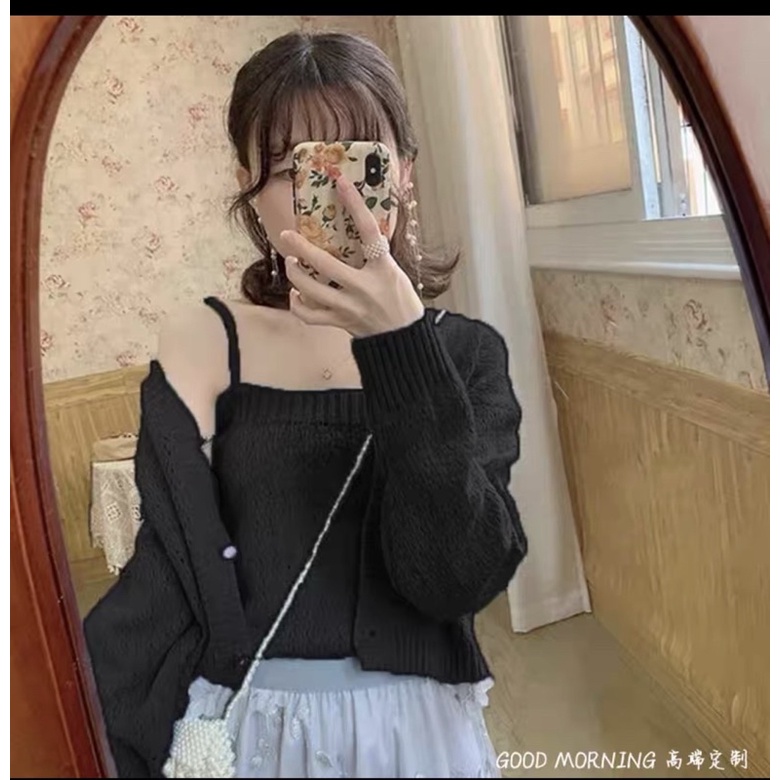 [ẢNH THẬT] SET ÁO LEN HAI DÂY KÈM ÁO KHOÁC LEN CẢDIGAN LÔNG THỎ | BigBuy360 - bigbuy360.vn