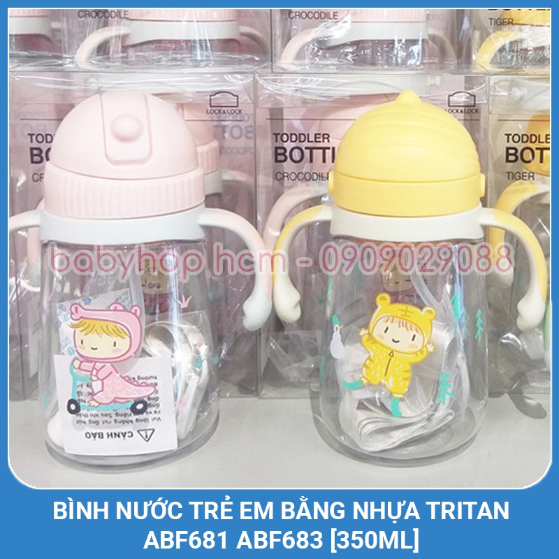 Bình nước trẻ em Lock&amp;Lock bằng nhựa Tritan ABF681PIK ABF683YEL [350ML] Có ỐNG HÚT + QUAI CẦM Cho Bé