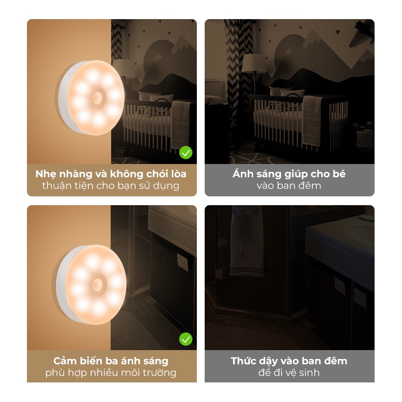 Đèn cảm biến chuyển động ATH LIGHTING loại đèn cảm ứng chuyển động dán phòng ngủ, tủ quần áo, hành lang thế hệ mới