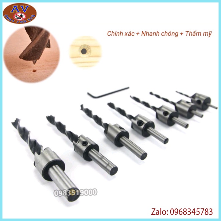 Bộ mũi khoan gỗ doa lỗ vít 7 mũi độ cứng cao