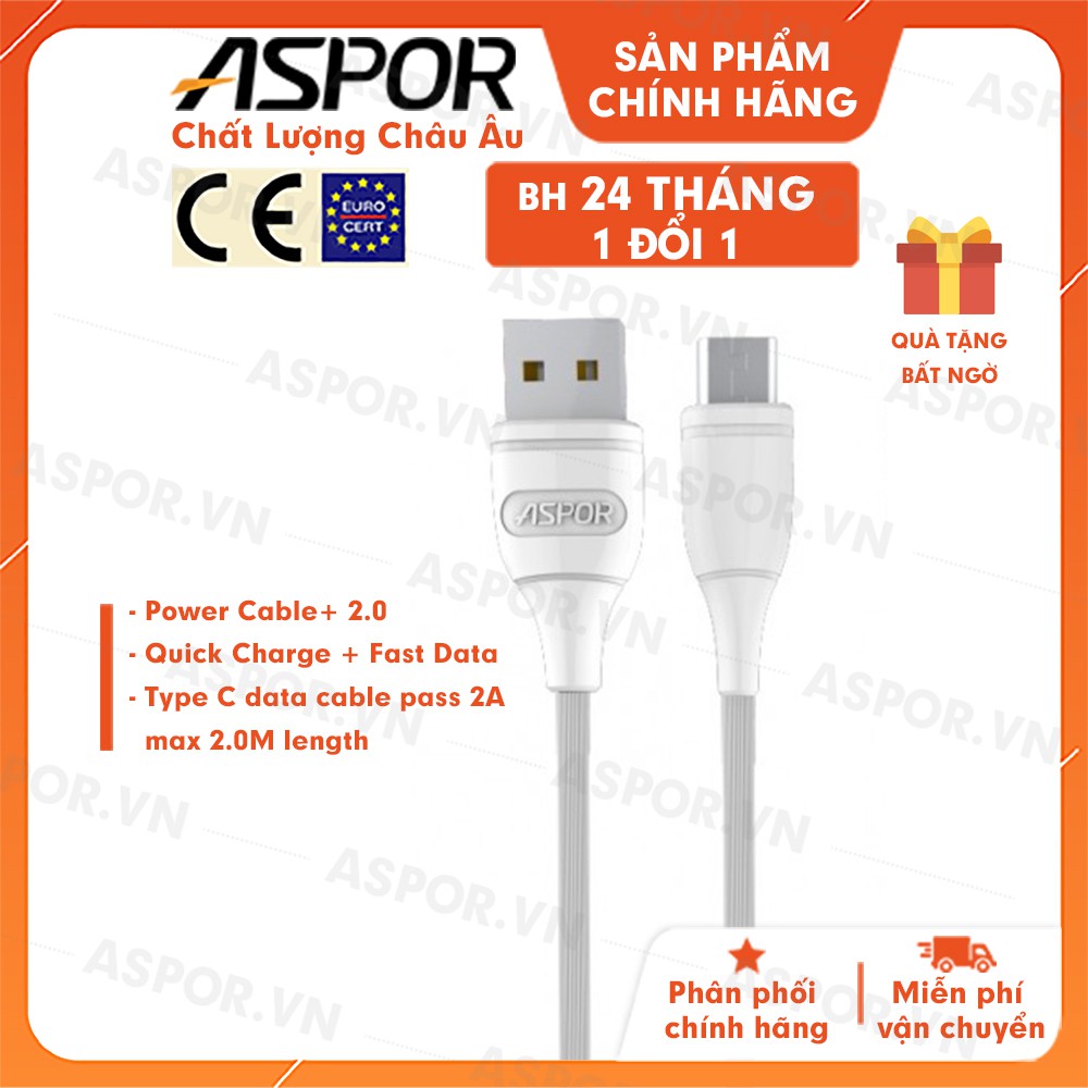 Dây cáp sạc ASPOR  Type C 2.1A dài 2m  AC-03Plus