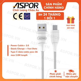 Cáp sạc Typre C,dây cáp sạc Aspor AC-03Plus dài 2 mét - Hàng Chính Hãng