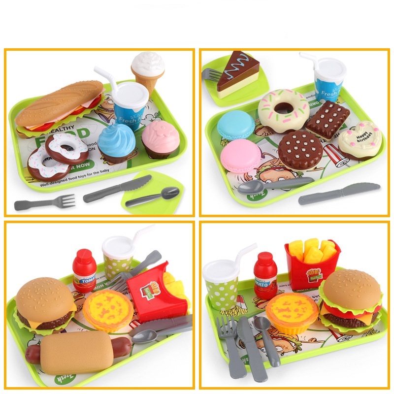 ZHAN QI TOYS Set đồ chơi thức ăn mô hình DIY mini hamburger sandwich khoai tây chiên dành cho trẻ em