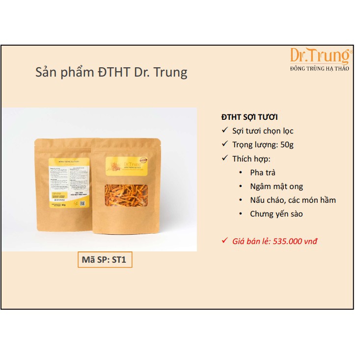 Đông trùng hạ thảo DR. TRUNG (Sợi Tươi - Gói 50 Gram) - Loại CAO CẤP (Adenosine &amp; Cordycepin cao tăng miễn dịch