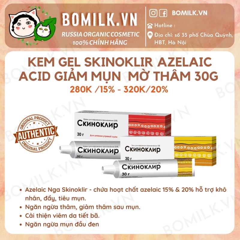 Skinoklir Azelaic acid Nga 30g - Giảm sưng, mờ thâm